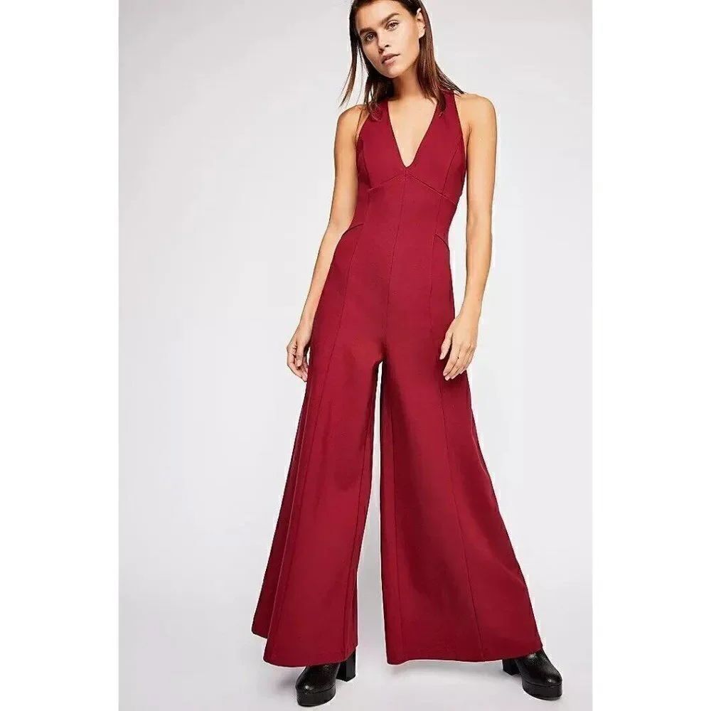 NWT FREE PEOPLE Sz XS CHLOE JUMPSUIT WIDE LEG ONE PIECE JUMPER